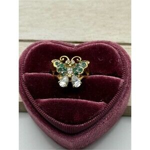Sterling silver emerald Butterfly Cocktail Ring with Clear Stones